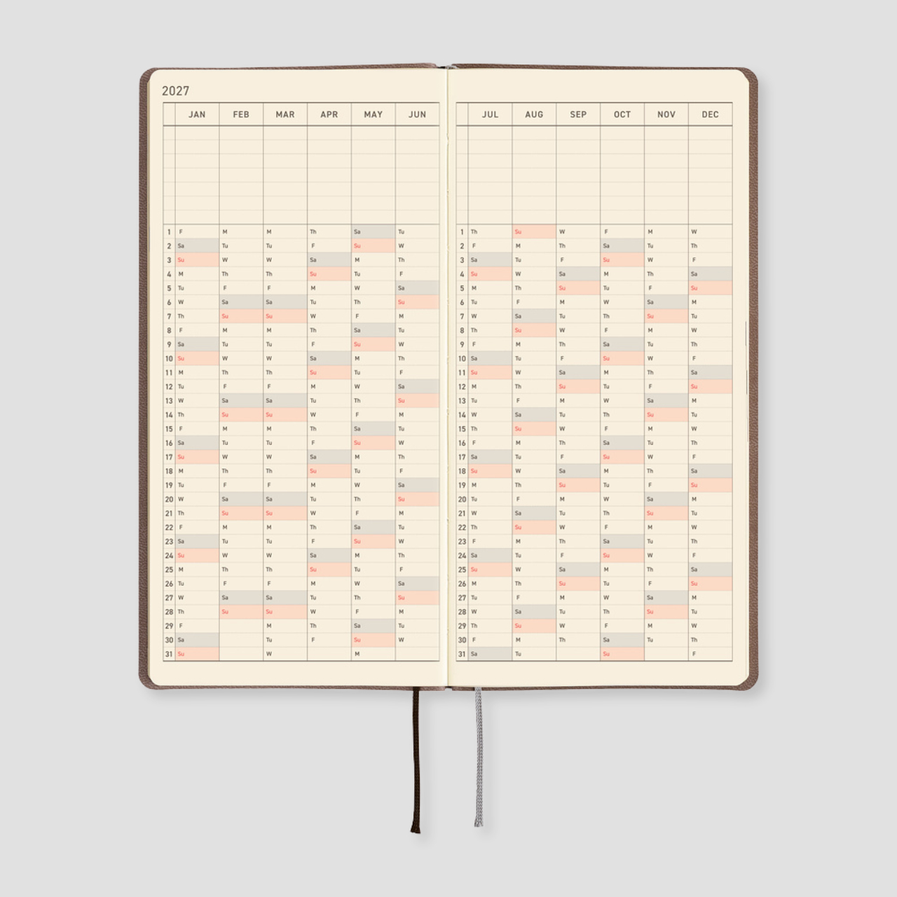Hobonichi Taschenplaner 2027 Weeks Smooth: Cafe au Lait (engl.)