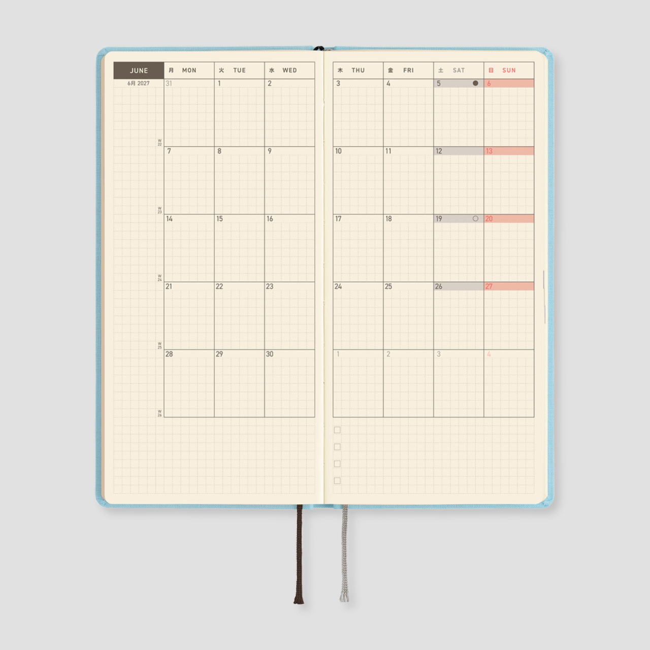 Hobonichi Taschenplaner 2027 Weeks Colors: Sea Glass (engl.)
