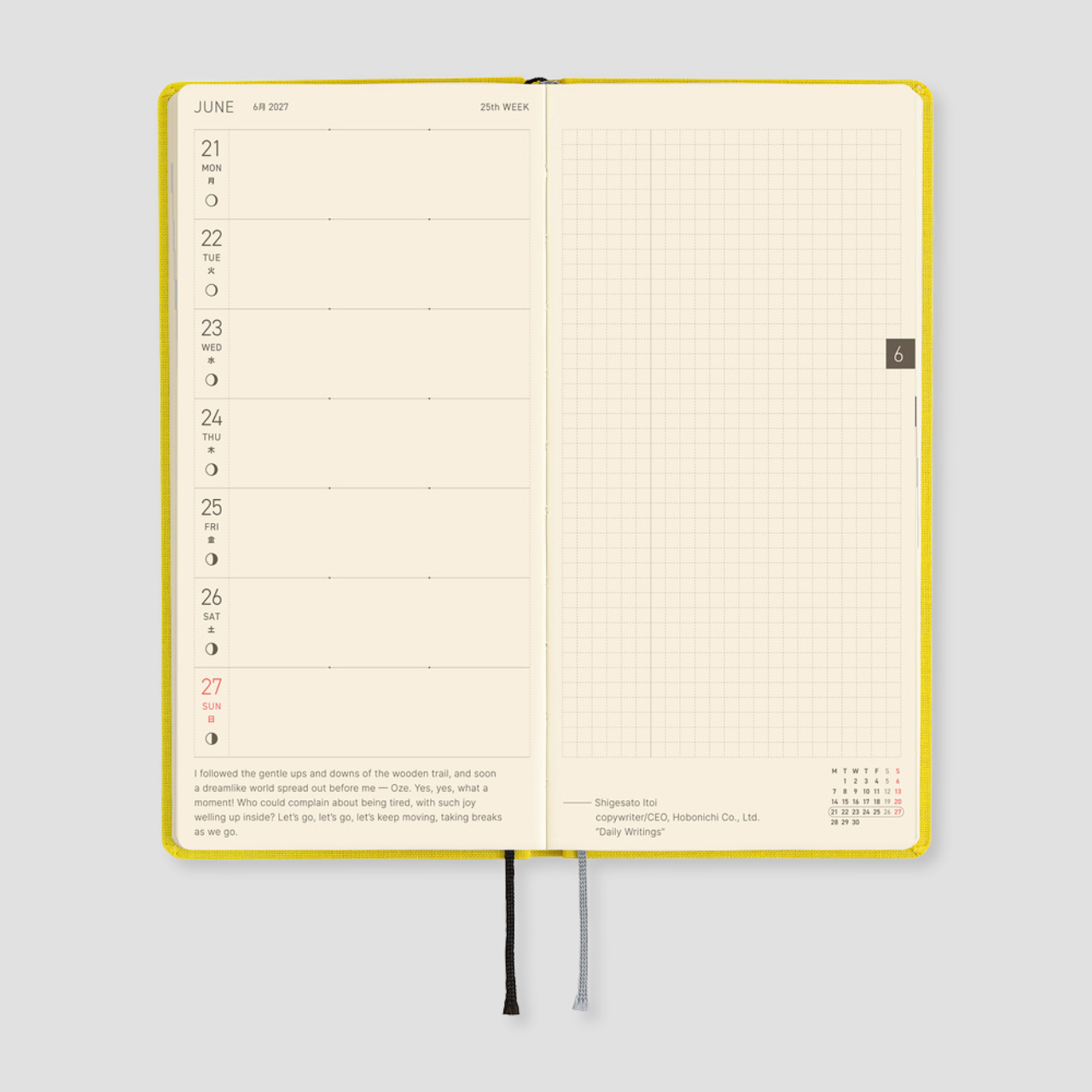 Hobonichi Weeks Planner 2027 Colors: Canaria Yellow (engl.)