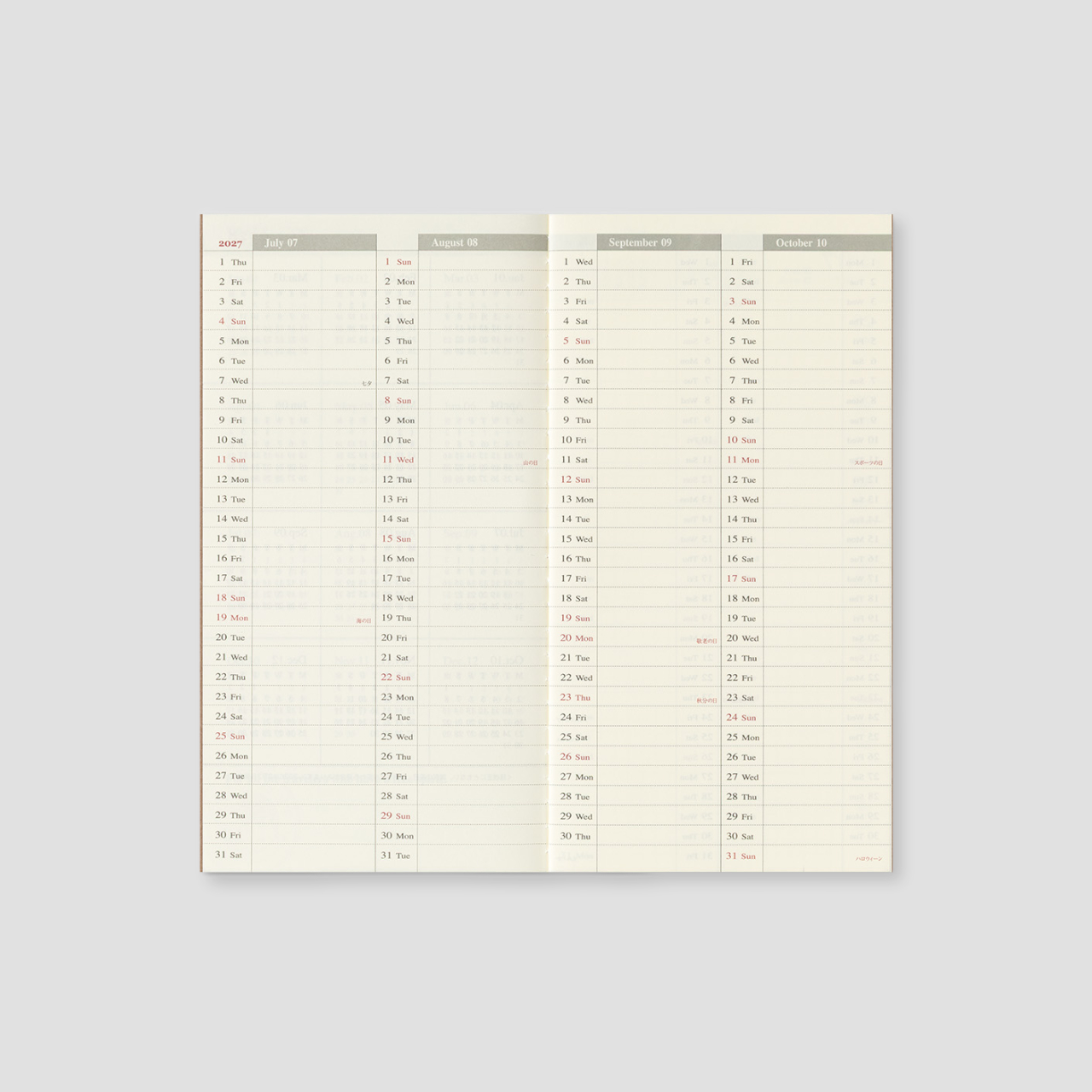 Traveler's Notebook Regular 2027 Wochenkalender+Memo
