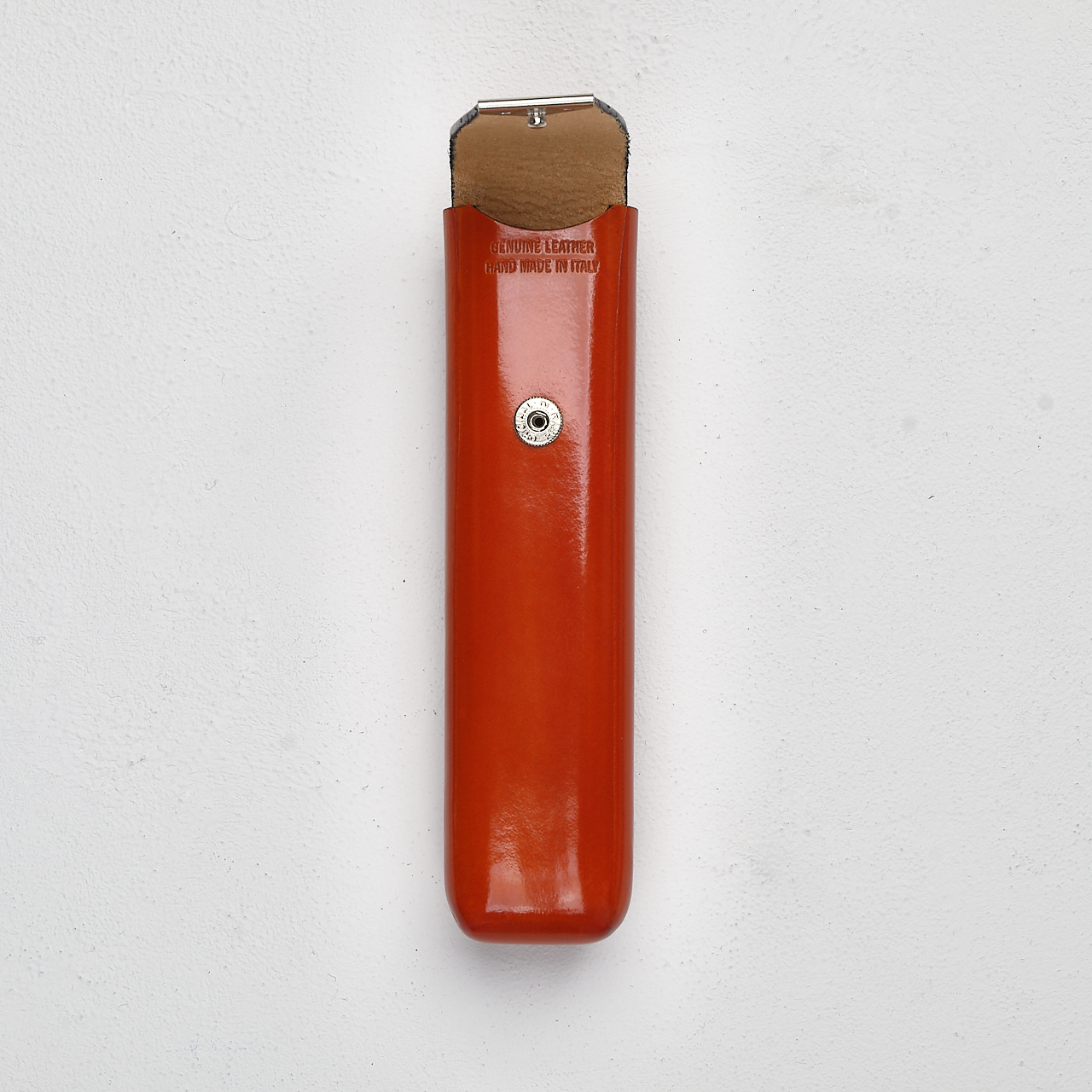 Stifteetui aus Leder mit Druckknopf orange