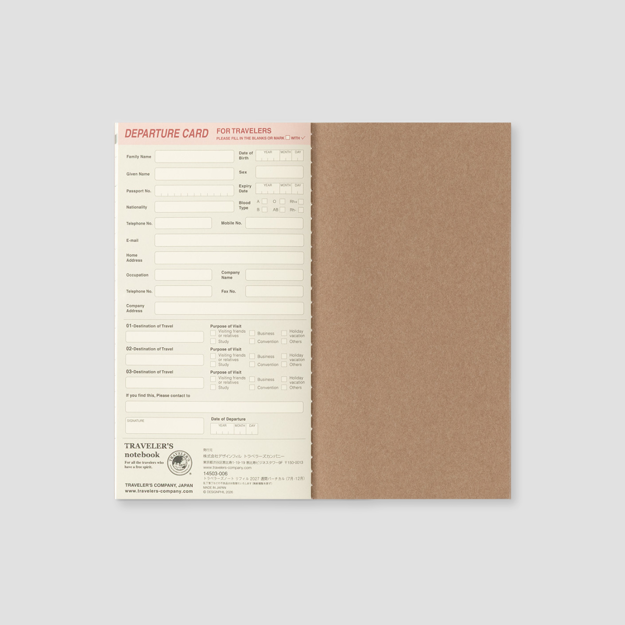 Traveler's Notebook Regular 2027 Wochenkalender vertikal
