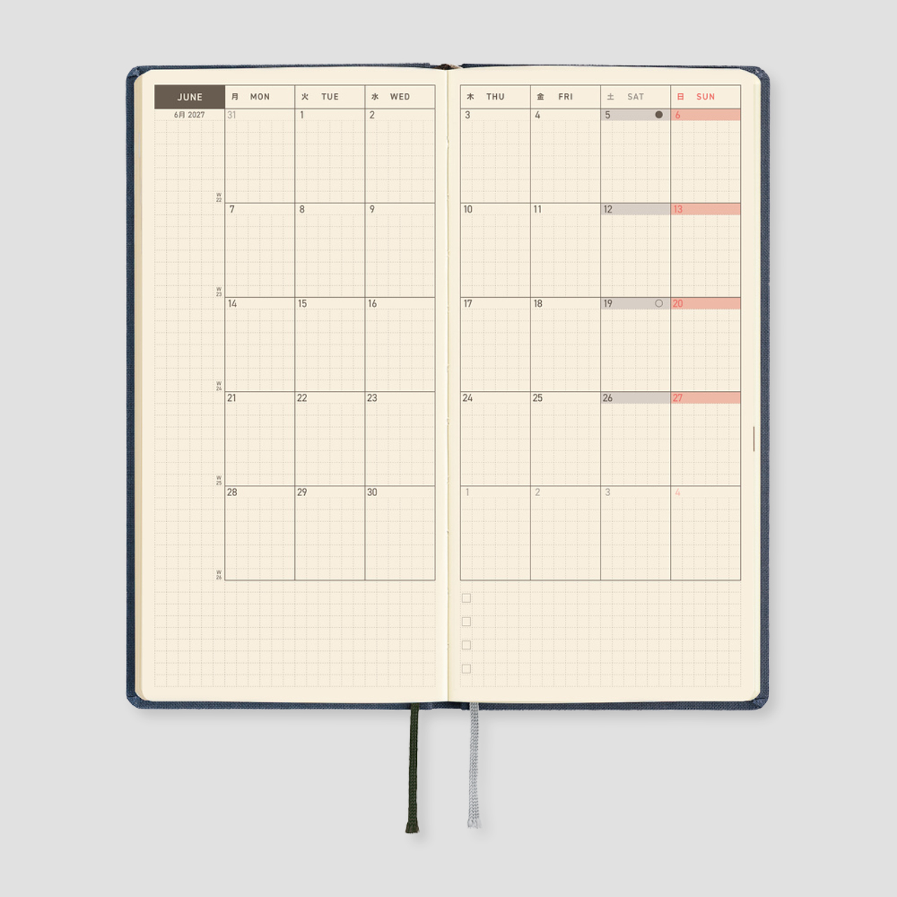 Hobonichi Taschenplaner 2027 Weeks Colors: Midnight Blue (engl.)