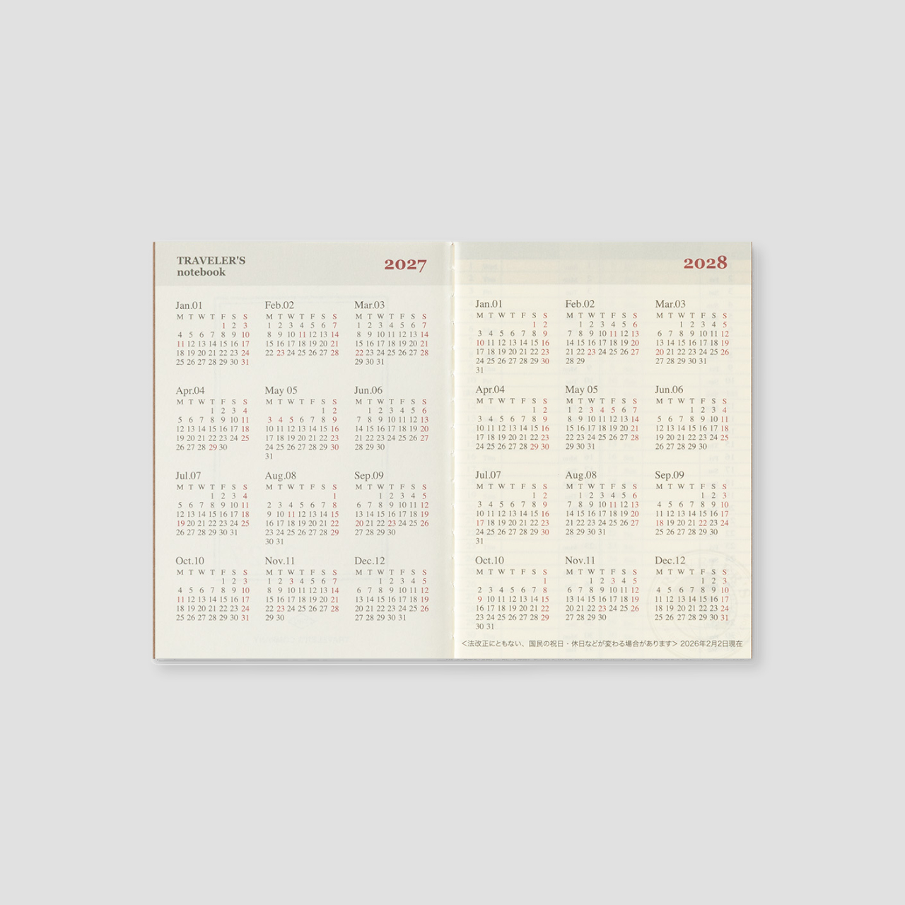 Traveler's Notebook Passport 2027 Wochenplaner