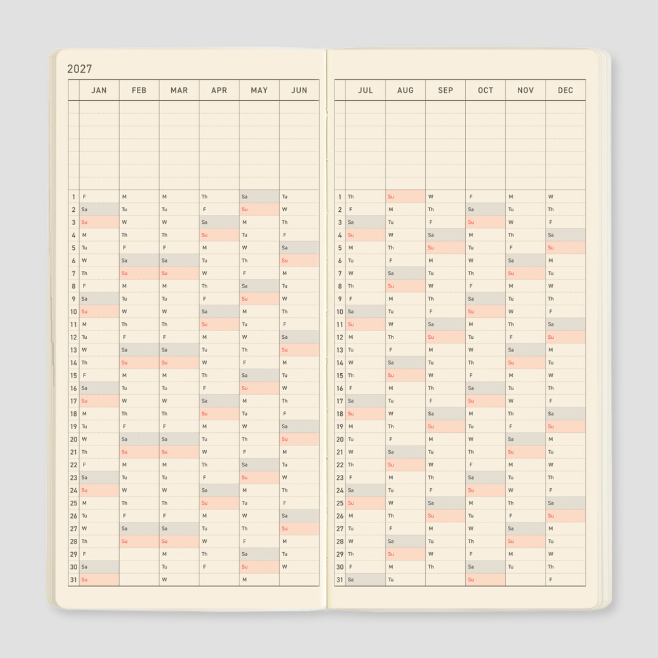 Hobonichi Taschenplaner 2027 Weeks MEGA Sneaker: Mandarin Orange (engl.)