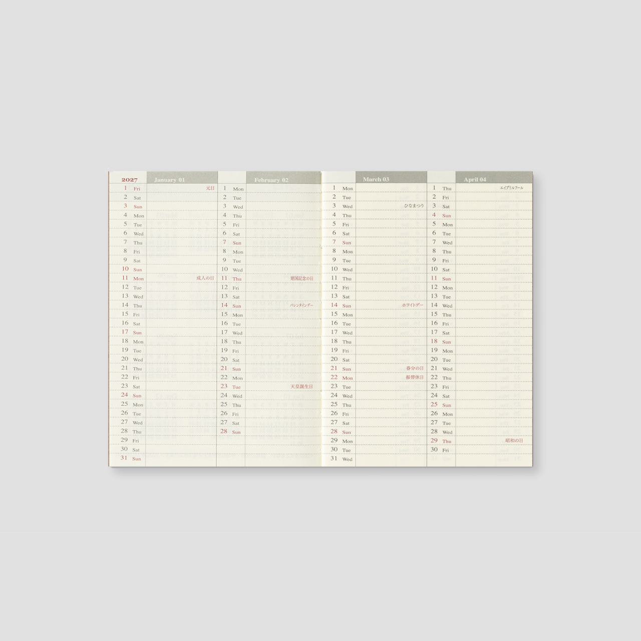 Traveler's Notebook Passport 2027 Wochenplaner