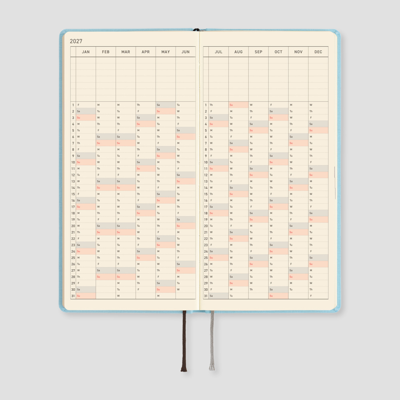 Hobonichi Taschenplaner 2027 Weeks Colors: Sea Glass (engl.)