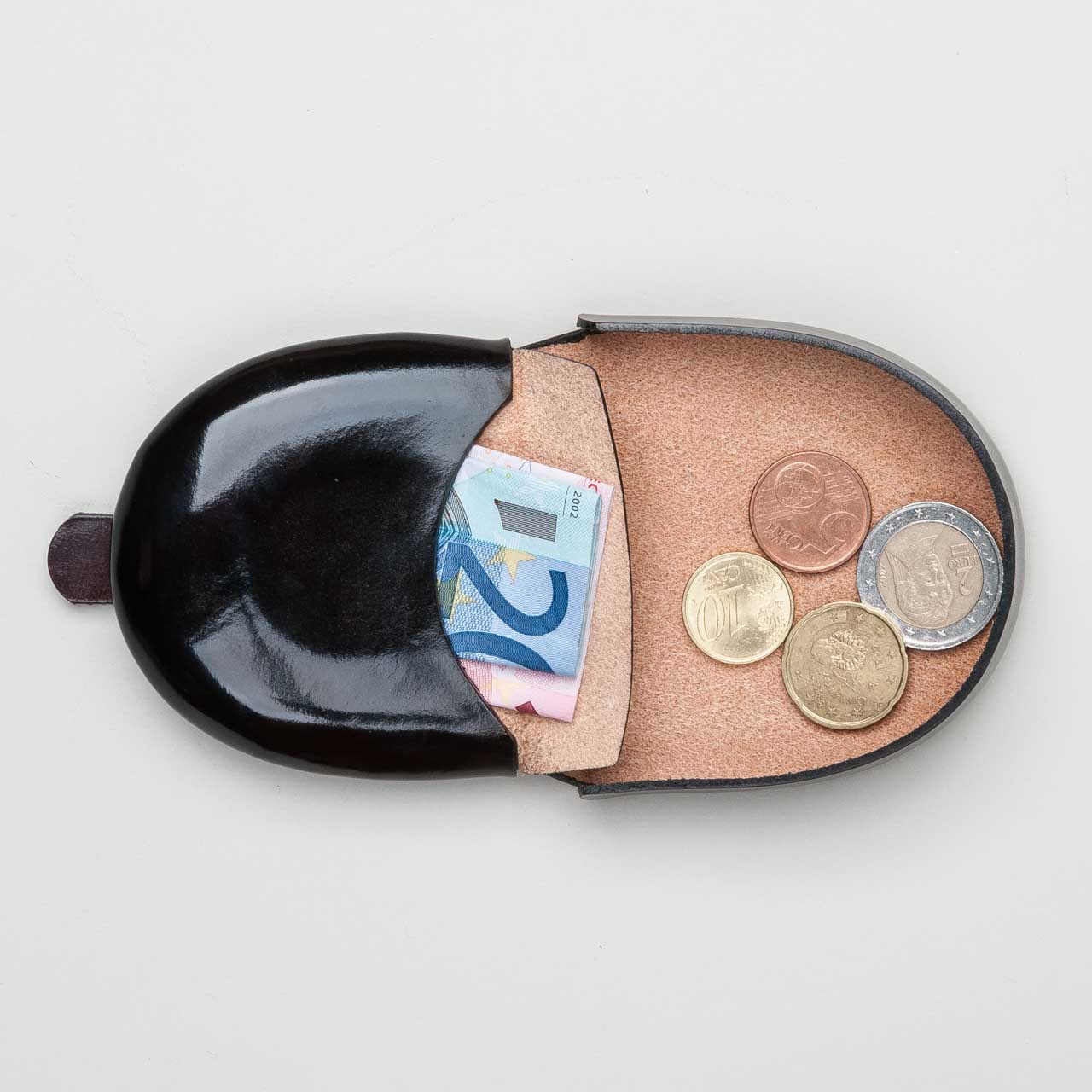 Leder-Schüttelbörse mit Scheinefach braun