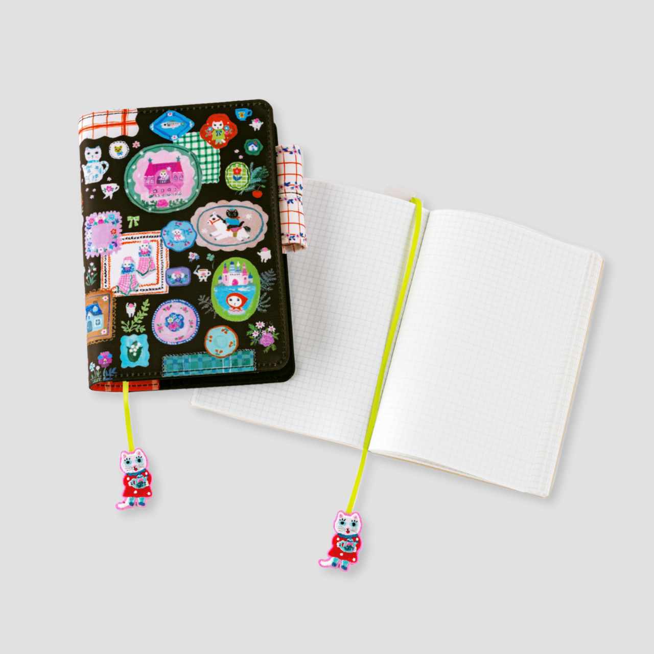 Hobonichi Buchzeichen gestickt Yumi Kitagishi - White Cat