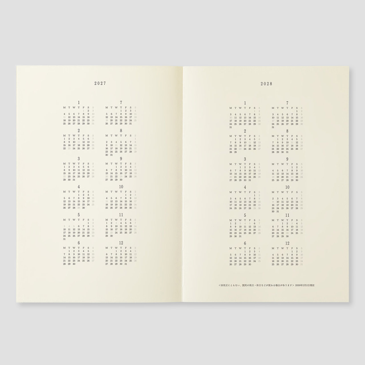MD Product Kalender Notebook Diary 2027 (A5 Thin)
