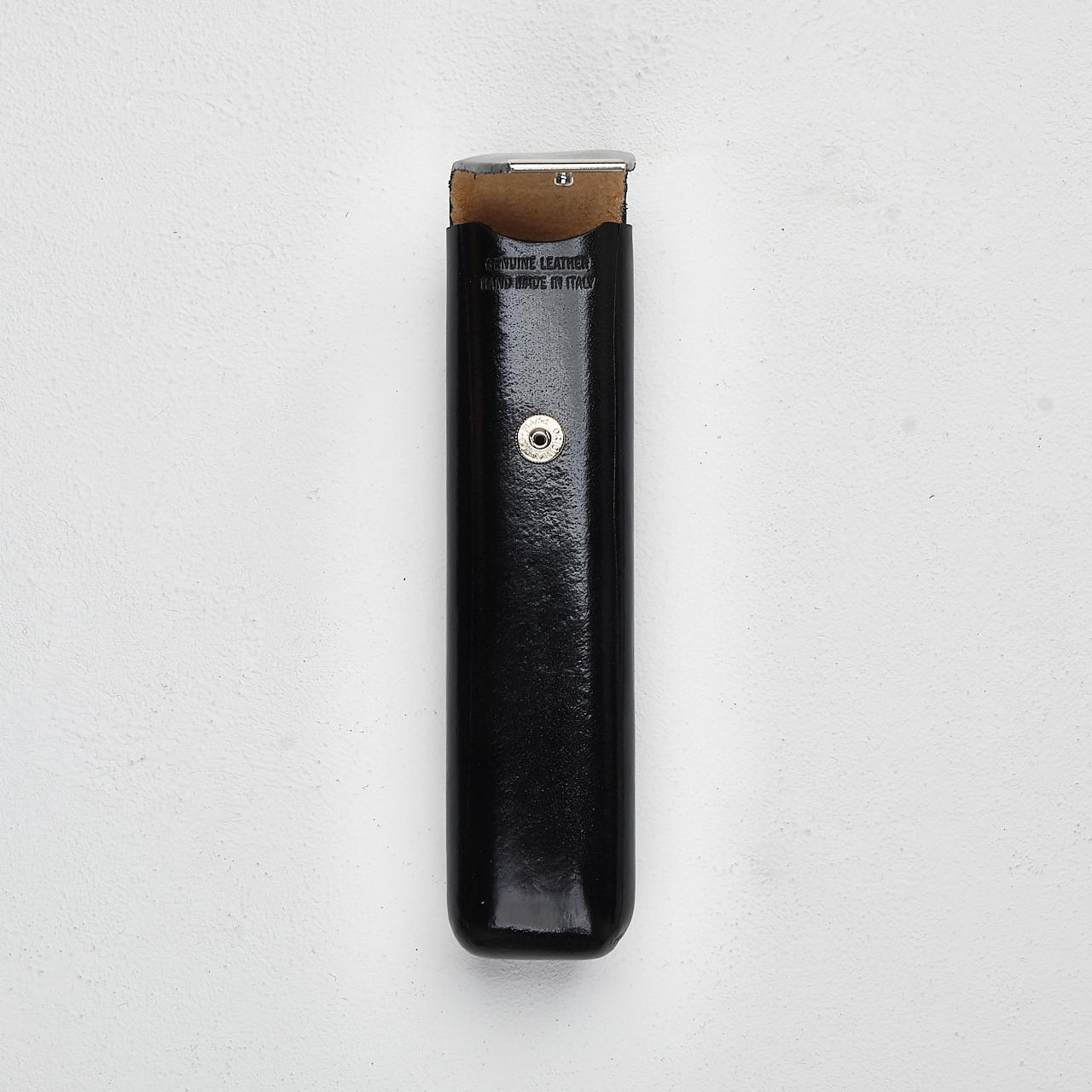 Stifteetui aus Leder mit Druckknopf schwarz