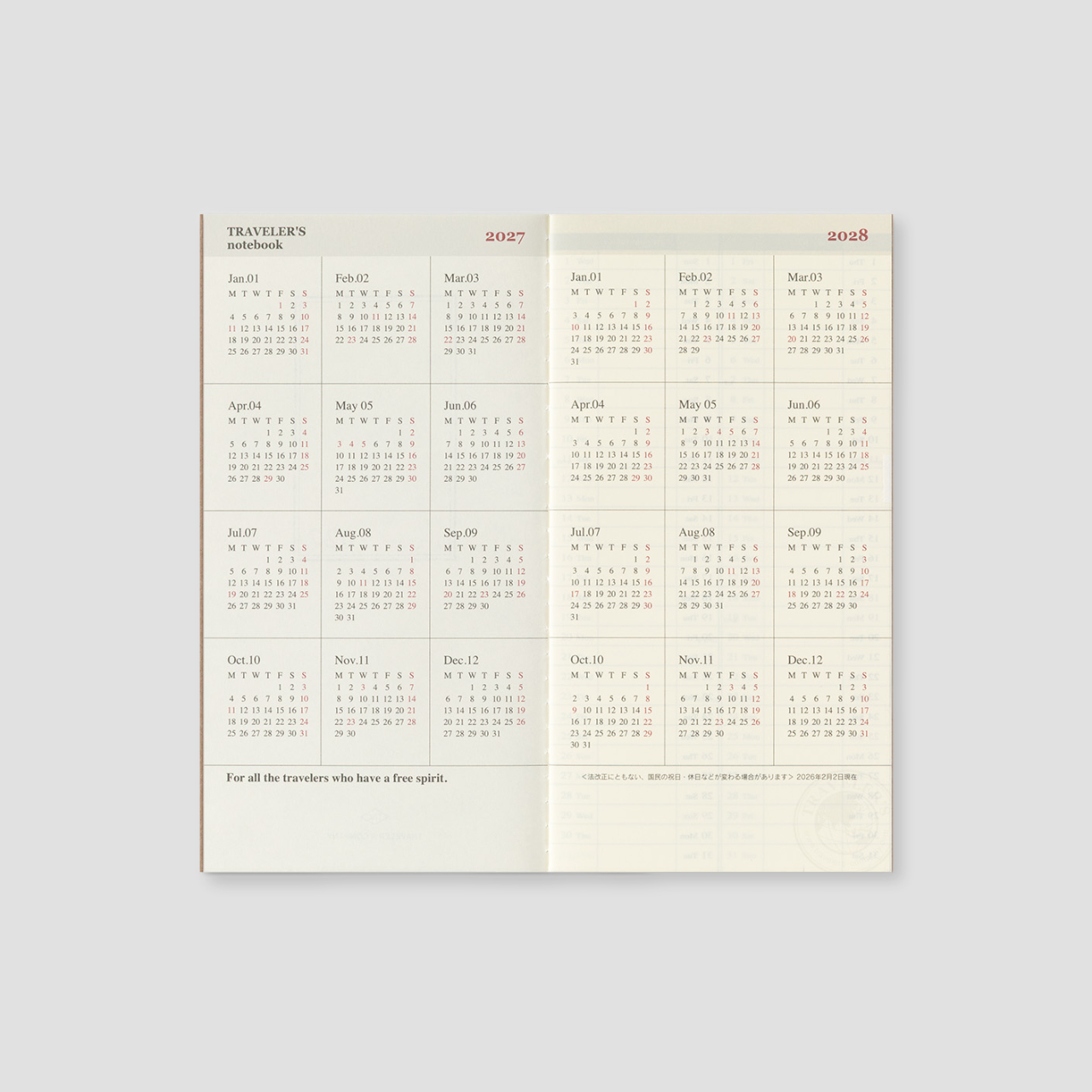Traveler's Notebook Regular 2027 Wochenkalender+Memo