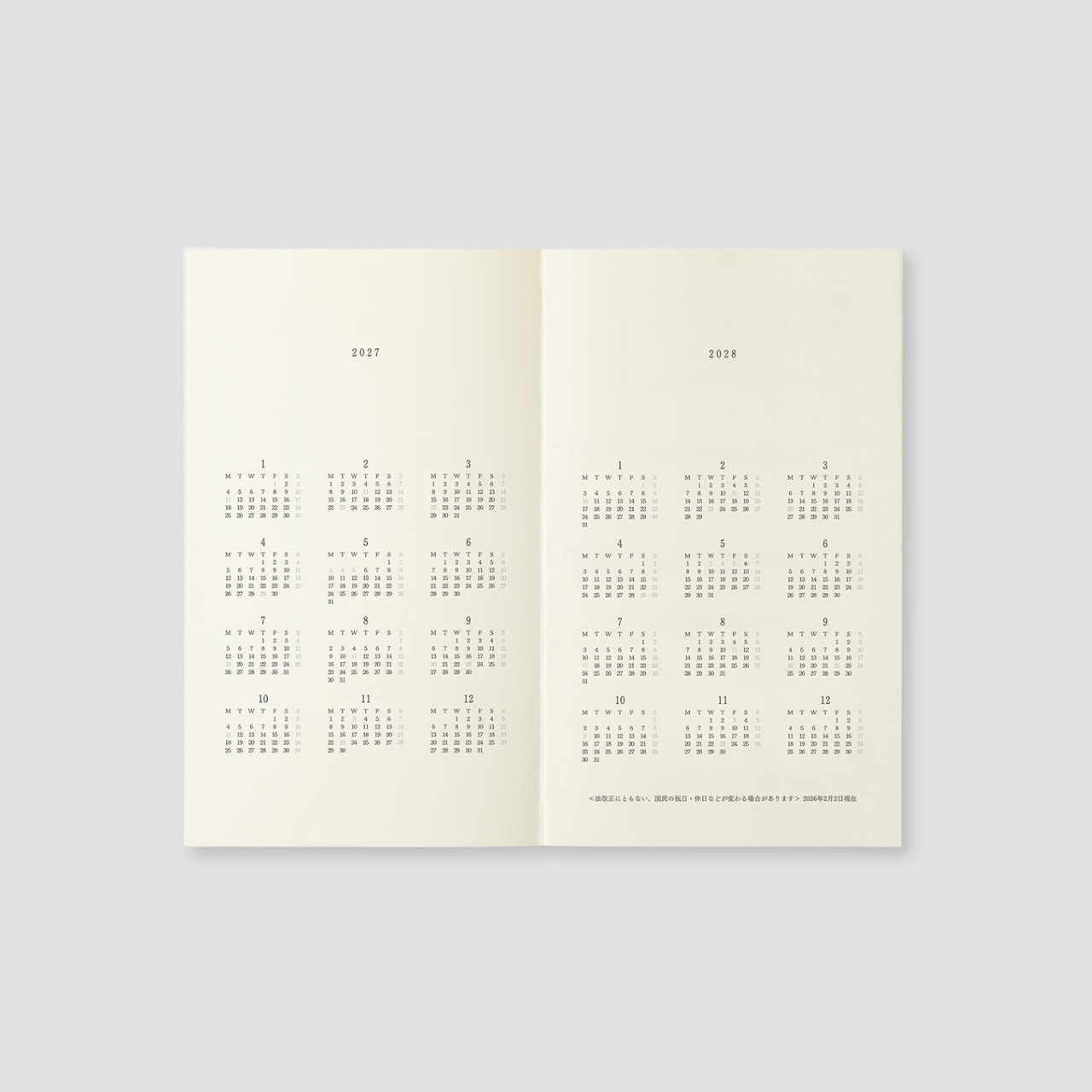 MD Product Kalender Notebook Diary 2027 (B6 slim)