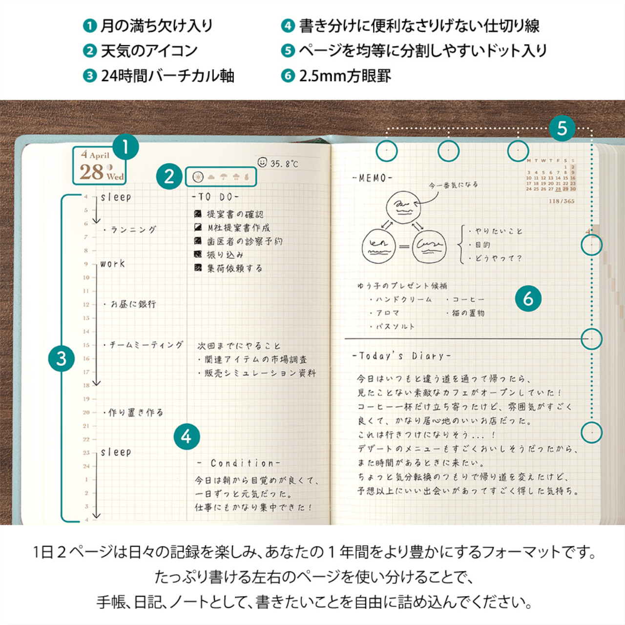 Midori Tagebuch Diary hibino 2027 Blue Green (A6)