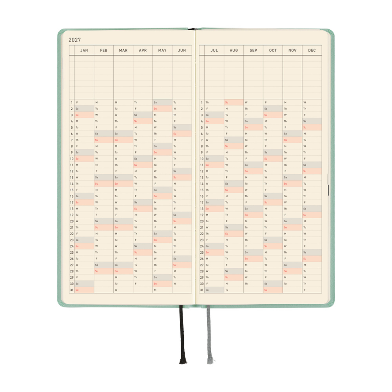 Hobonichi Taschenplaner 2027 Weeks Paper Series: Frosty Jade (engl.)