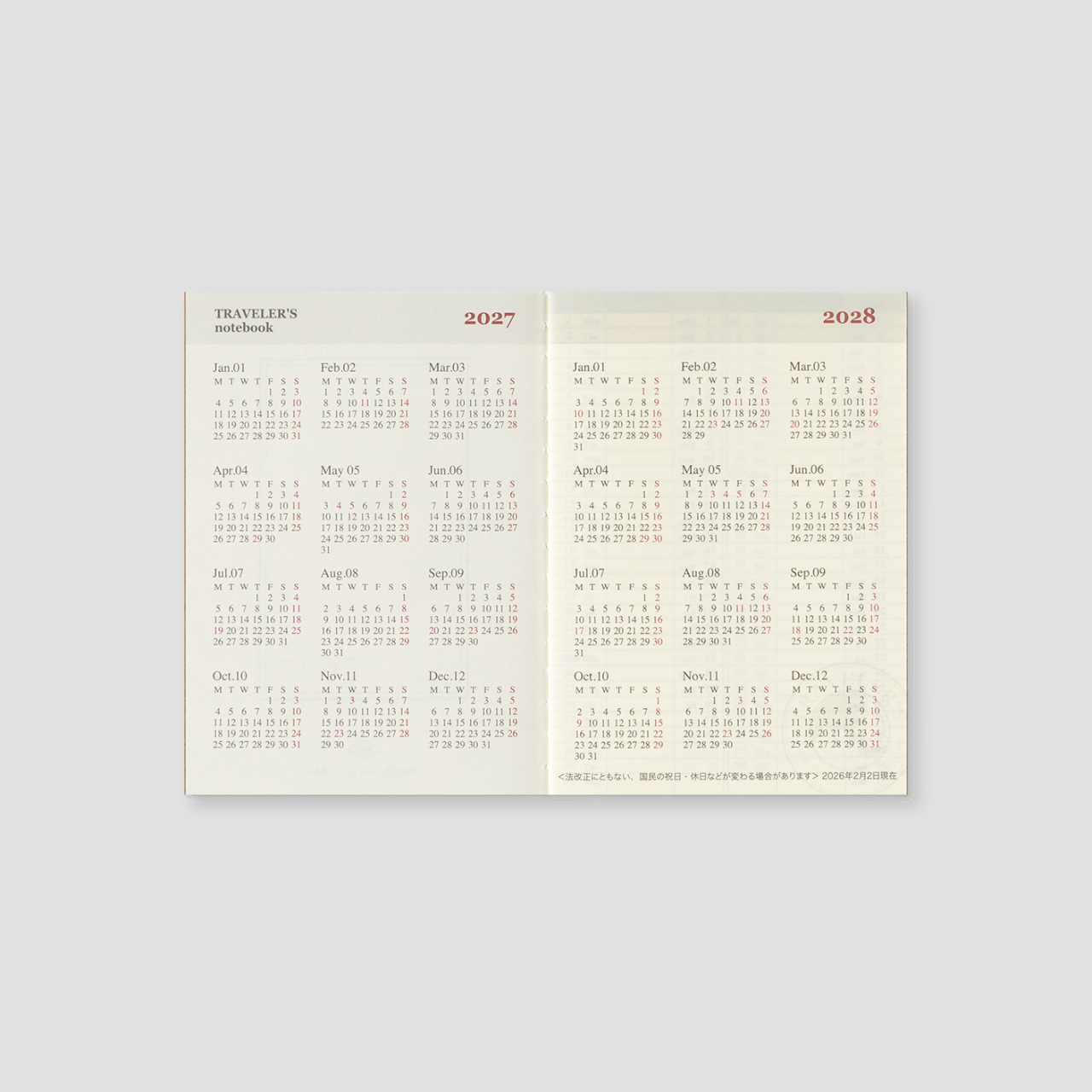 Traveler's Notebook Passport 2027 Wochenplaner