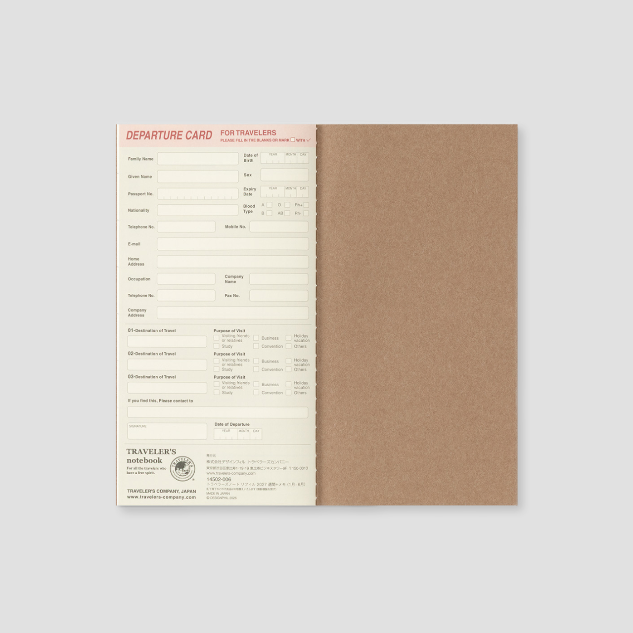 Traveler's Notebook Regular 2027 Wochenkalender+Memo